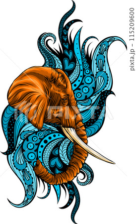 vector illustration of Elephant head digital draw 115209600
