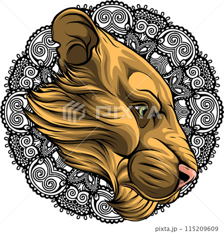 Lion head colorful hand draw vector illustration 115209609