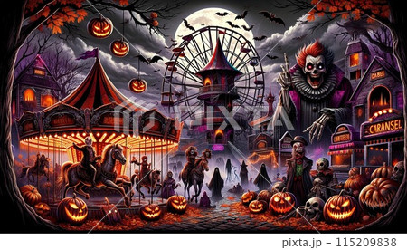 ハロウィンの日の恐怖の遊園地 115209838