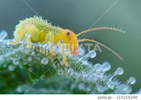Yellow Insect Covered in Dew Macro Photography 115210240