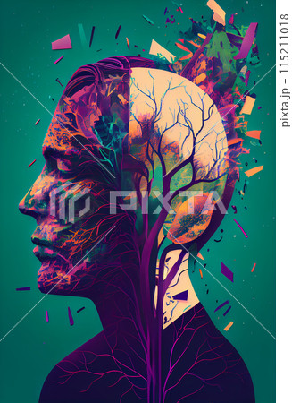 Mental health concept, portrait of a man with psychological problems or depression. Generative AI 115211018