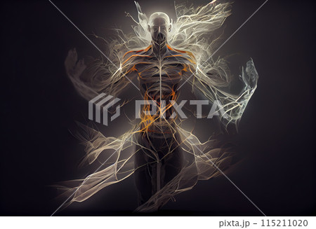 Mental health concept, confrontation body man portrait of a human with psychological problems. Generative AI 115211020