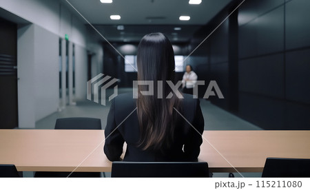 Back view of a woman in a suit waiting for a job interview, generated AI 115211080