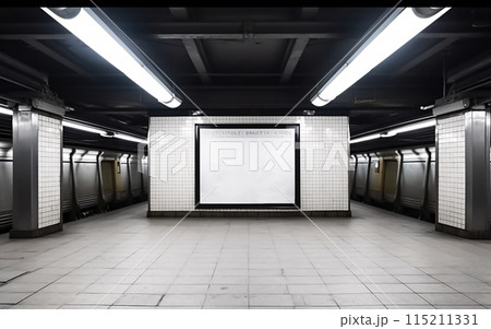 Billboards with blank mock up at subway station, generated AI 115211331