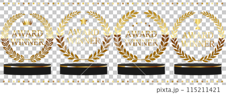 A set of four luxurious laurel wreath emblems and lined pedestals in gold A set of four luxurious laurel wreath emblems and lined pedestals in gold 115211421