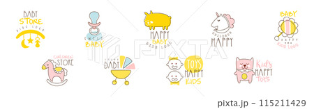 Kids Shop and Store Promo Logo and Label Vector Set 115211429