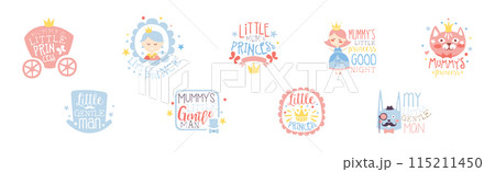 Little Princess and Prince Prints for Infant Boy and Girl Room Or Clothing Design logo Template Vector Set 115211450