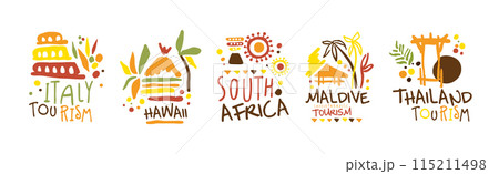 Tourism and Travel Destination Logo and Label Design Vector Set 115211498