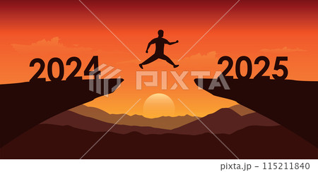 man jumping over a cliff from 2024 to 2025 vector ilustration 115211840