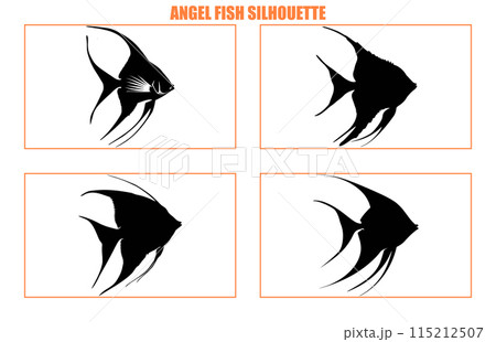 Set of Black Angel Fish Silhouette, black silhouette of a Angelfish illustration clip art 115212507
