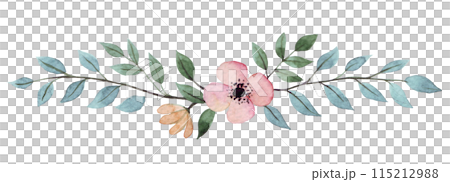 text divider. watercolor drawing of cute flowers and leaves, illustration in simple style. scrapbooking 115212988