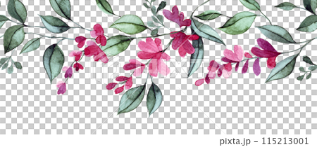 watercolor seamless border with pink wisteria flowers and leaves. elegant frame watercolor seamless border with pink wisteria flowers and leaves. elegant frame 115213001