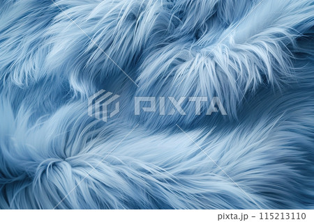 Light blue fur background. Surface wool texture. Copy space for text. Textured blue furry coat closeup. Abstract pattern. Animal hair wallpaper. Shiny faux fluffy backdrop. Furry ground. Sheepskin rug Light blue fur background. Surface wool texture. Copy space for text. Textured blue furry coat closeup. Abstract pattern. Animal hair wallpaper. Shiny faux fluffy backdrop. Furry ground. Sheepskin rug 115213110