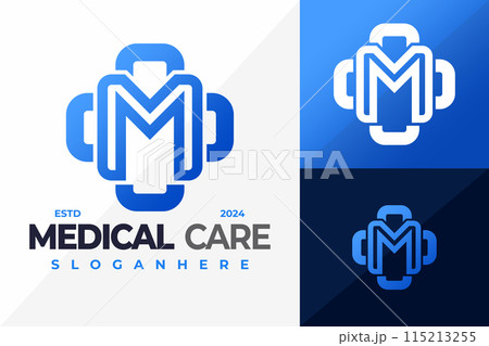 Letter M Medical Care logo design vector symbol icon illustration 115213255