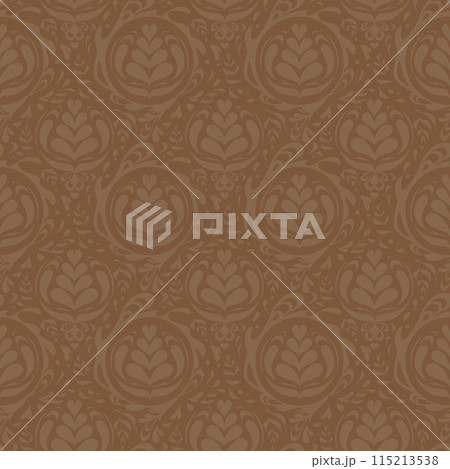 ラテアートのイメージのダマスク柄_シームレスパターン_コーヒー 115213538
