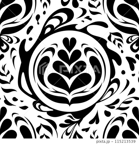 ラテアートのイメージのダマスク柄_シームレスパターン_コーヒー 115213539