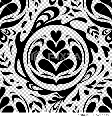 ラテアートのイメージのダマスク柄_シームレスパターン_コーヒー 115213539