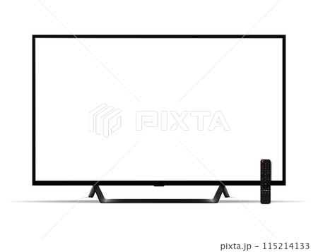 Smart tv and remote control isolated on white background 115214133