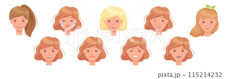 Woman Head Showing Face Expression and Emotion Vector Set Woman Head Showing Face Expression and Emotion Vector Set 115214232