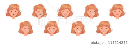 Woman Head Showing Face Expression and Emotion Vector Set 115214233