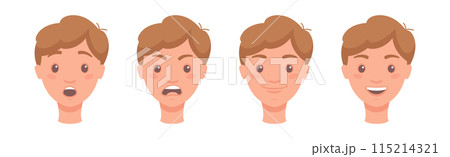 Man Head Showing Face Expression and Emotion Front Vector Set 115214321