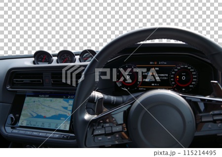 跑車駕駛座儀表板上顯示各種資訊的狀態（前方視野透明） 115214495
