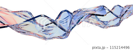 3D glass wave, liquid abstract gradient shape render, holographic curved plastic blue object.  115214496