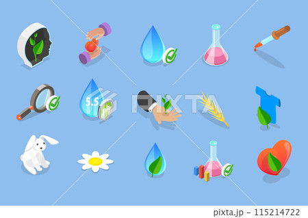 3D Isometric Flat Vector Illustration of Organic Eco Cosmetics, Natural Ingredients 115214722