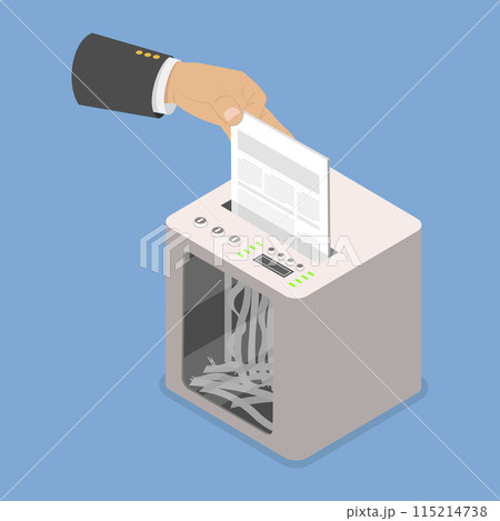 3D Isometric Flat Vector Illustration of Paper Shredder Machine, Information Protection 115214738