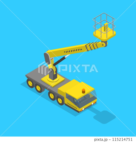 3D Isometric Flat Vector Set of Modern Truck-mounted, Installation Work at Height 3D Isometric Flat Vector Set of Modern Truck-mounted, Installation Work at Height 115214751