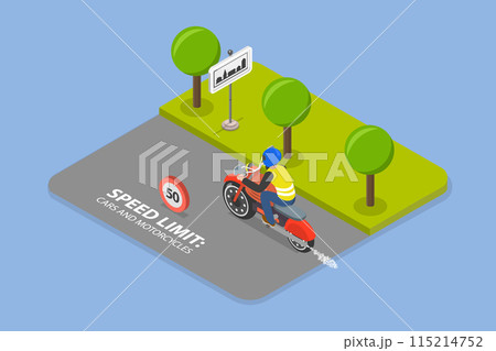 3D Isometric Flat Vector Illustration of Safe Moto Riding Tips, Motorcycle Driving Practice 3D Isometric Flat Vector Illustration of Safe Moto Riding Tips, Motorcycle Driving Practice 115214752