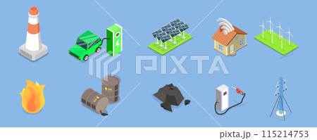 3D Isometric Flat Vector Illustration of Green Power Generation, Renewable Resources 115214753