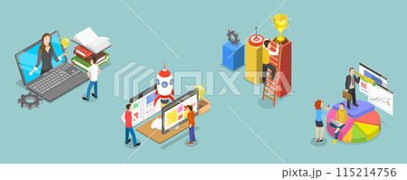 3D Isometric Flat Vector Illustration of Web Project And Applications, Strategic Planning, Future Vision 115214756
