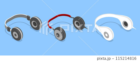3D Isometric Flat Vector Set of Headphones, Multimedia Devices 115214816