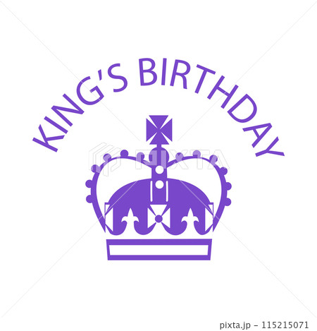 King's Birthday celebration banner. A purple crown and text. Poster, brochure, flyer, print, greeting card template. King's Birthday celebration banner. A purple crown and text. Poster, brochure, flyer, print, greeting card template. 115215071