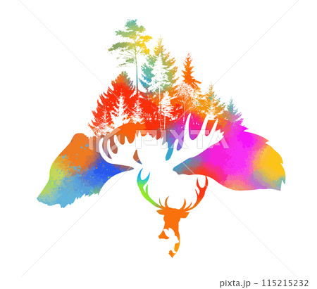 Silhouettes of rainbow animals symbol of the forest. hand drawing. Not AI. Vector illustration 115215232