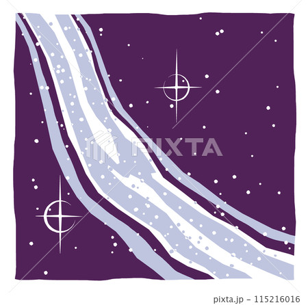 天の川を挟んで織姫星ベガと彦星アルタイルが輝く星空のイメージイラスト　筆描き・2色塗り 115216016