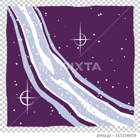 天の川を挟んで織姫星ベガと彦星アルタイルが輝く星空のイメージイラスト　筆描き・2色塗り 115216016