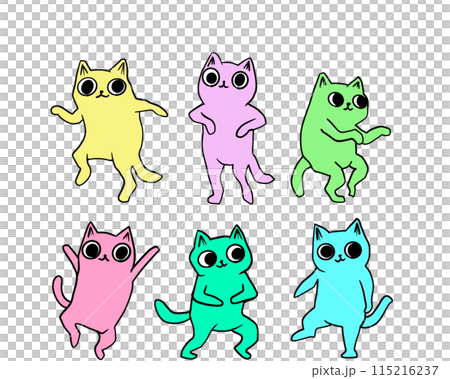 A set of colorful cats who are just starting to practice dancing A set of colorful cats who are just starting to practice dancing 115216237