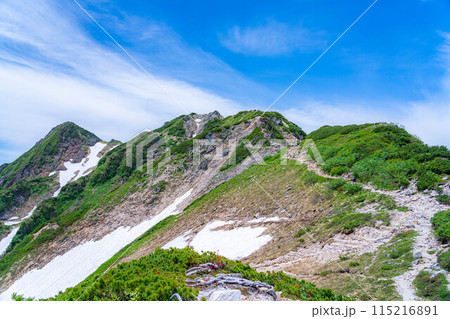 【山岳素材】夏の唐松岳・登山風景【長野県】 115216891