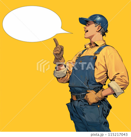 ヘルメットを被った作業員と吹き出し ヘルメットを被った作業員と吹き出し 115217043