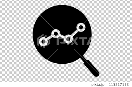虫眼鏡と折れ線グラフの黒のシルエットアイコン 虫眼鏡と折れ線グラフの黒のシルエットアイコン 115217158