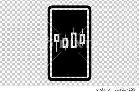 スマートフォン画面に表示されているFXチャートの黒のシルエットアイコン 115217159