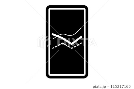 スマートフォン画面に表示されている複数の折れ線グラフの黒のシルエットアイコン 115217160