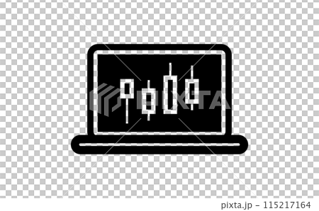 筆記型電腦螢幕上顯示的外匯圖表的黑色剪影圖標 115217164