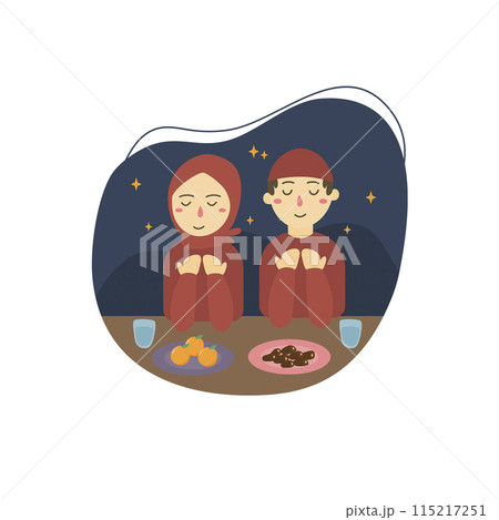 Iftar illustration with people having a meal  115217251