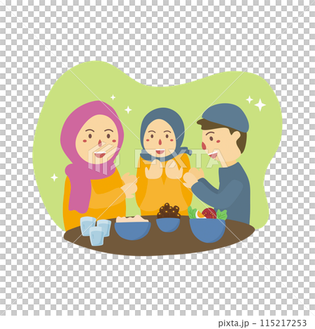 Moslem family enjoying ramadan iftar together in happiness during fastin.eps Moslem family enjoying ramadan iftar together in happiness during fastin.eps 115217253