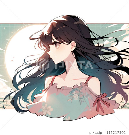 イラスト　原画　物憂げな表情　 「見つめるの娘」 物憂げな表情の女の子のイラスト素材 [115217302] - PIXTA