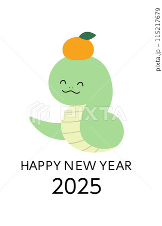 2025年巳年の年賀状テンプレート 蛇年 みかん かわいい ベクター 2025年巳年の年賀状テンプレート 蛇年 みかん かわいい ベクター 115217679