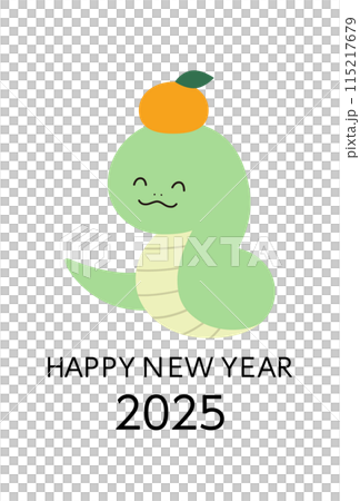 2025年巳年の年賀状テンプレート 蛇年 みかん かわいい ベクター 2025年巳年の年賀状テンプレート 蛇年 みかん かわいい ベクター 115217679